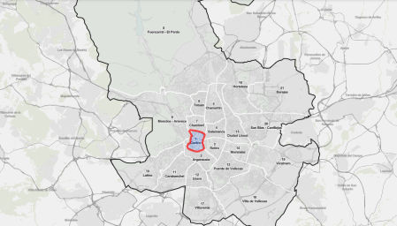 Mapa delimitado de Madrid ZBE, con la ZBEDEP Distrito Centro en su interior