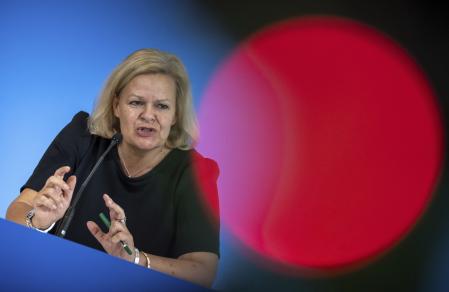 German Interior Nancy Faeser speaks during a press conference in Berlin, Germany, Monday, Sept. 9, 2024.
