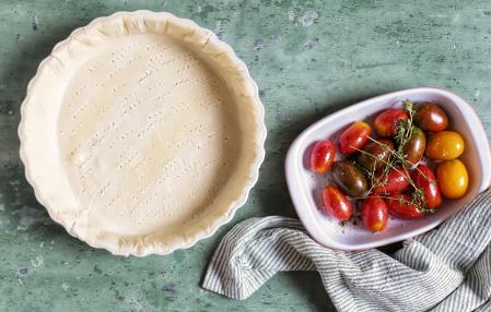 Ingredientes para la quiche de tomates asados