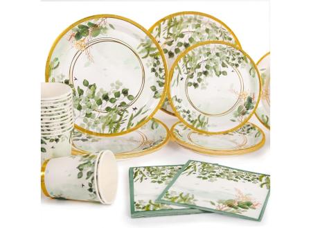 Yidaxing Plato Desechable Cumpleaños Oro Verde