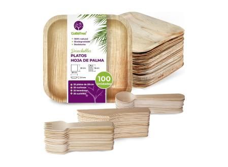25 Platos desechables de Hoja de Palma Cuadrados