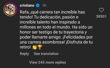 Comentario de Cristiano a la publicación de Nadal