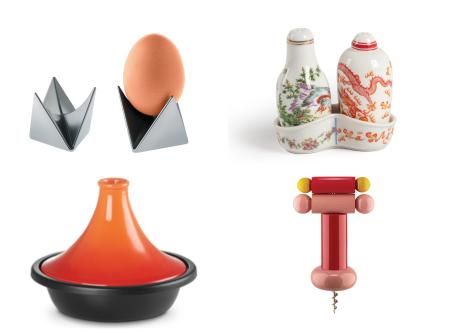 Huevera de Alessi, set para salpimentar de Alessi, tajine de Le Creuset y sacacorchos de Alessi