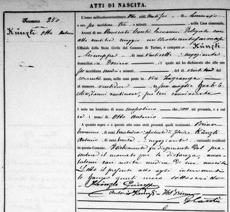 La inscripción de Otto Künzli en Turín