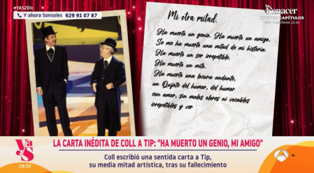 La emotiva carta de José Luis Coll a Tip, escrita tras su fallecimiento, refleja el profundo cariño y admiración hacia su compañero