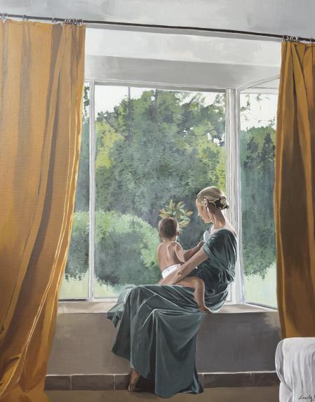 La pintura ‘Naturaleza’ muestra a Lulu Figueroa con su hijo pequeño Lucio, sentado en su regazo