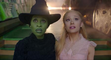 This image released by Universal Pictures shows Cynthia Erivo, left, and Ariana Grande in a scene from the film “Wicked.” (Universal Pictures via AP)