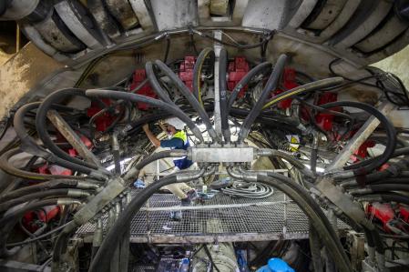 Visita a la tuneladora de la L9 de metro a la altura de Camp Nou. Cabeza de la tuneladora.