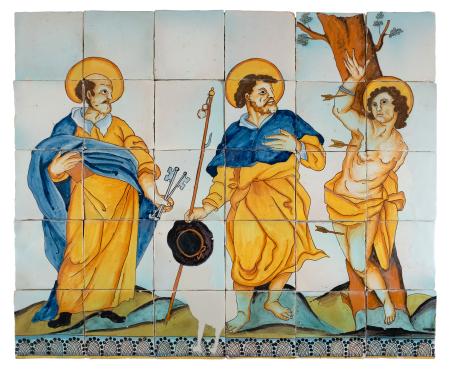 Frontal de altar de la antigua iglesia de Sant Vicenç de Tossa de Mar, con san Pedro, san Sebastián y san Jaime, de finales del siglo XVII o inicios del XVIII.