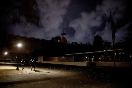 La esplanada frente al pabellón Mies van der Rohe, en Montjuïc