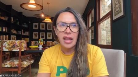 La actriz Karla Sofía Gascón en una rueda de prensa telemática tras su nominación al Oscar a Mejor Actriz por 'Emilia Pérez'