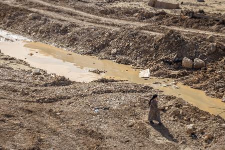 Una mujer pasea por el destrozado barranco del Poyo