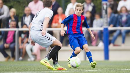 Fermín López durante un partido contra el Nàstic de Tarragona en la categoría infantil en el 2016