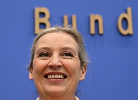 Co-leader of Germany's far-right Alternative for Germany (AfD) party and her party's top candidate for Chancellor Alice Weidel addresses a press conference  in Berlin, on February 24, 2025, one day after the German federal elections. The far-right Alternative for Germany (AfD) party celebrated a record election result on February 23, 2025 that fuelled its wildest hopes of one day entering government. (Photo by Tobias SCHWARZ / AFP)