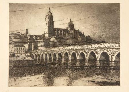 'Catedral de Salamanca', aguafuerte de José Pedraza Ostos.
