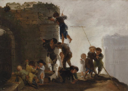 Niños buscando nidos de pájaros.