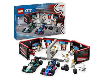 Garaje de LEGO con coches de F1