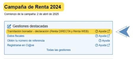 Opción para acceder al borrador en el portal de la Agencia Tributaria