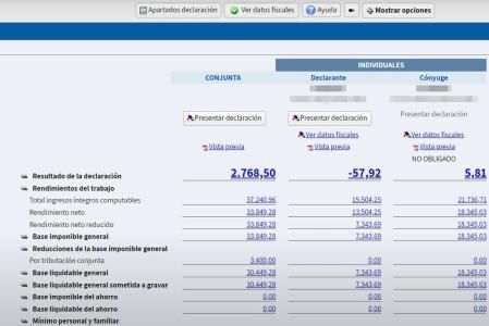 Pantalla principal en el borrador de la declaración