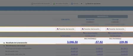 Ejemplo de resultado y presentación de la declaración