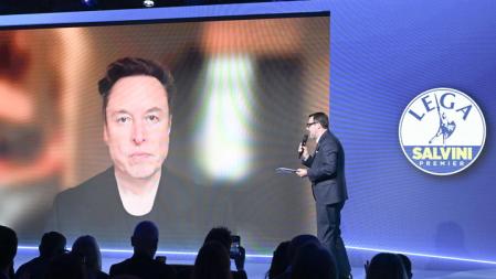 Elon Musk, durante su intervención en un acto organizado por el partido italiano de la Liga&nbsp;