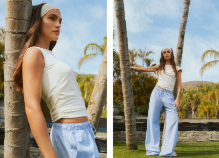 Top asimétrico liso y pantalón jogger popelín