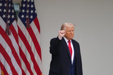 02 April 2025, US, Washington: US President Donald Trump leaves the Rose Garden of the White House, after he signed two executive orders that will lead to reciprocal tariffs against other countries that charge tariffs on US goods. Trump announced a round of sweeping 