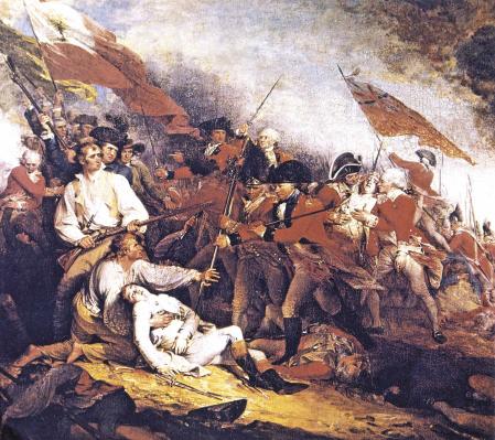 Enfrentamiento entre casacas rojas (regulares británicos) y norteamericanos durante la guerra de Independencia americana