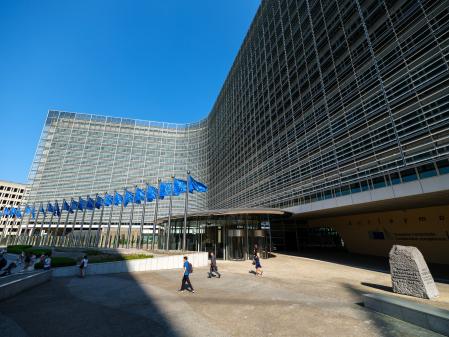 HANDOUT - 15 June 2023, Belgium, Brussels: A general view of the European Commission's Berlaymont facade. The European Commission has made preparations for the creation of a digital euro, draft legislation seen by dpa showed on Thursday. Photo: Christophe Licoppe/European Commission/dpa - ATTENTION: editorial use only and only if the credit mentioned above is referenced in full