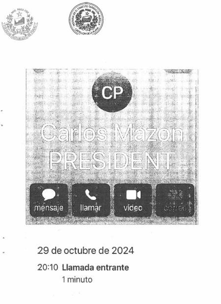 La llamada entrante de Mazón a Pradas a las 20:10 horas