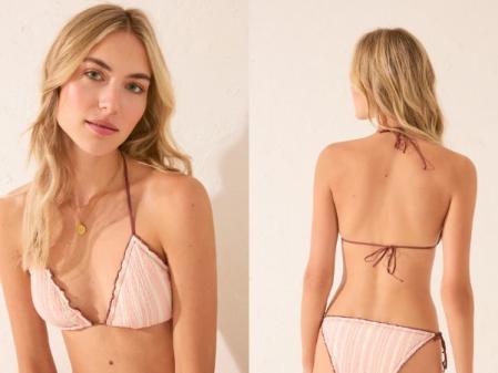 Top bikini triangular raya tejida rosa