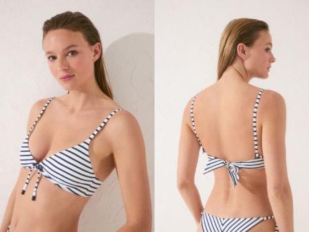 Top bikini triangular sin aro rayas navy