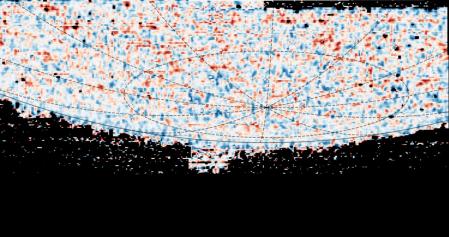 En este mapa aparecen los movimientos de grupos de átomos en el polo sur solar (en azul, desplazamientos hacia la Solar Orbiter, y en rojo flujos que se alejan de la nave)