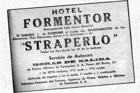 Anuncio de la inauguración de la ruleta Straperlo en el Hotel Formentor