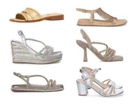 Sandalias doradas y plateadas para verano 2025