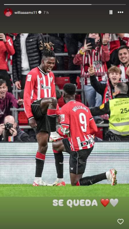 Iñaki Williams celebra que su hermano se quede en Bilbao