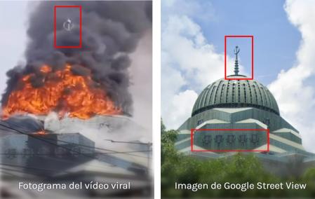 La imagen del video y la de la Gran Mezquita del Centro Islámico de Yakarta