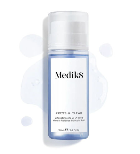 Press &amp; Clear, un tónico exfoliante de uso diario con 5,5% de gluconolactona, que tiene como función acabar con las imperfecciones provocadas por el acné, de Medik8 (41 euros)