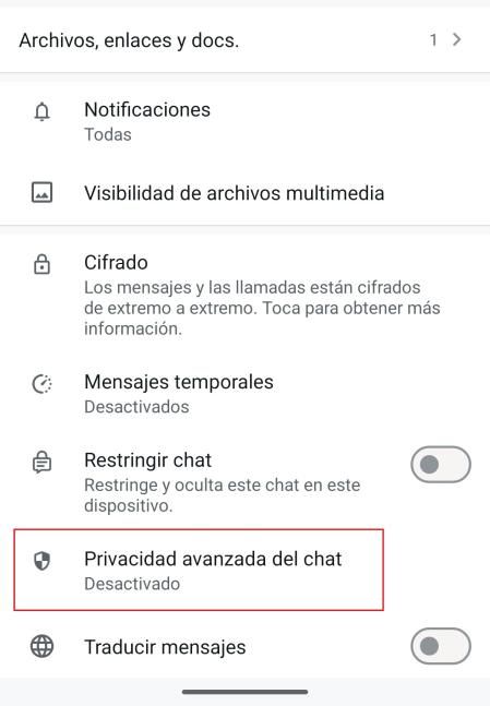 Aquí accederás a la activación de la privacidad avanzada.