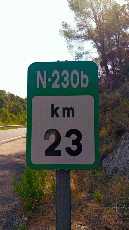 Kilómetro 23 con la naturaleza calcinada de fondo.