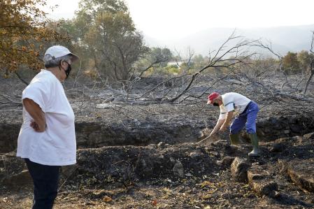 Vecinos en un área quemada en el municipio de Jarilla,&nbsp;