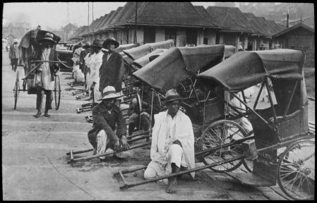 Rickshaws, Pousse Pousse Tananarive, From a collection of 63 slides that were made to illustrate the paper by Dr. C.R. Porter on 'Madagascar in 1939', read at the Society on 13th November 1939, 1939. Artist C.R. Porter. (Photo by Royal Geographical Society via Getty Images)