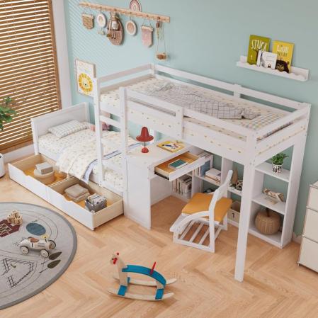 Litera de 90 x 200 cm con escritorio y estantería