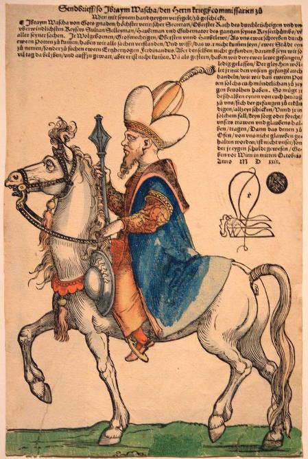 Ibrahim Pachá, visir de Solimán el Magnífico, a caballo. Dibujo de Hans Sebald Beham (c. 1530)