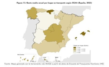 Gasto medio anual en transporte público por comunidades&nbsp;