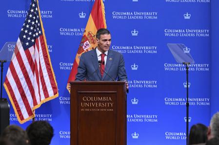 El presidente del Gobierno, Pedro Sánchez, en la Universidad de Columbia
