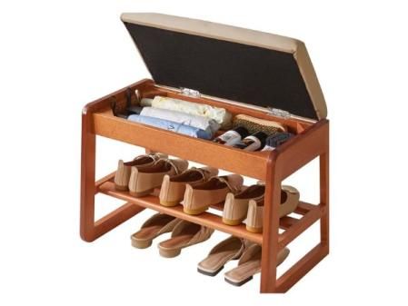 Aibiju Banco Zapatero con Tapa Abatible, 2 Niveles, con Asiento Acolchado, Organizador de Madera de 60 cm para Entrada, Dormitorio y Sala de Estar, Color...