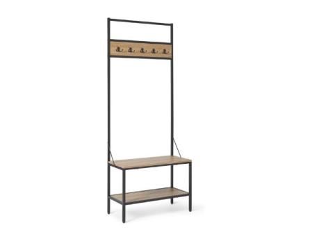 Amazon Basics Perchero con Banco para Recibidor, con Ganchos, Zapatero, Estructura Metálica, Estilo Rústico Industrial