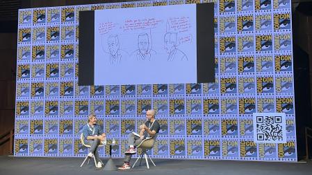 Paco Roca (izquierda) y Rodrigo Terrasa en la charla 'Del papel a la pantalla' de la San Diego Comic-Con Málaga 2025