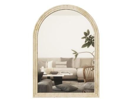 HOMCOM Espejo de Pared Arqueado, Espejo de Baño 50x70 cm con Marco de Imitación de Piedra de 3 Niveles, Estilo Moderno, para Salón, Dormitorio